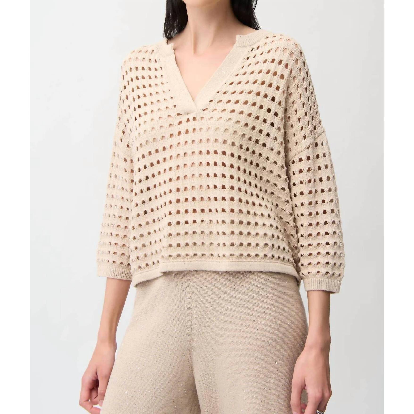 New Joseph Ribkoff Open Stitch Boxy Sweater Top In Parchment